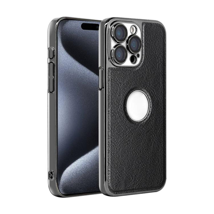 Funda para teléfono con marco de policarbonato con textura de piel de vaca y revestimiento electrochapado, y funda de piel vegana., For iPhone 17 Pro Max, For iPhone 17 Pro, For iPhone 17, For iPhone Air, For iPhone 16 Pro Max, For iPhone 16 Pro       ...