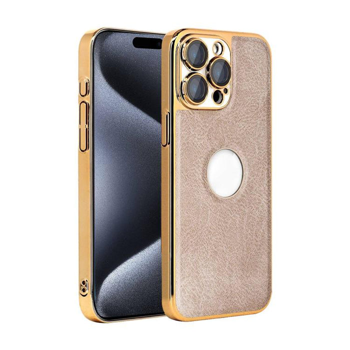 Funda para teléfono con marco de policarbonato con textura de piel de vaca y revestimiento electrochapado, y funda de piel vegana., For iPhone 17 Pro Max, For iPhone 17 Pro, For iPhone 17, For iPhone Air, For iPhone 16 Pro Max, For iPhone 16 Pro       ...