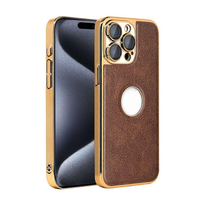 Funda para teléfono con marco de policarbonato con textura de piel de vaca y revestimiento electrochapado, y funda de piel vegana., For iPhone 17 Pro Max, For iPhone 17 Pro, For iPhone 17, For iPhone Air, For iPhone 16 Pro Max, For iPhone 16 Pro       ...