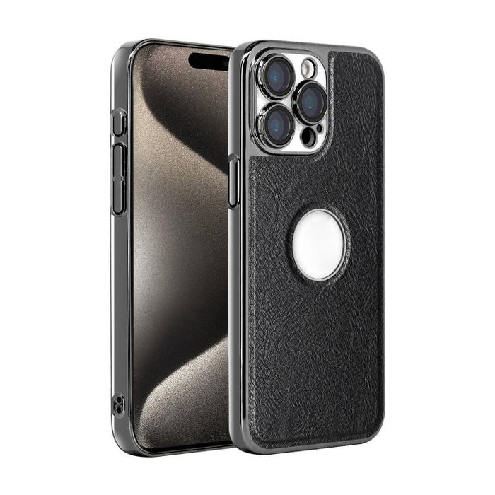 Funda para teléfono con marco de policarbonato con textura de piel de vaca y revestimiento electrochapado, y funda de piel vegana., For iPhone 17 Pro Max, For iPhone 17 Pro, For iPhone 17, For iPhone Air, For iPhone 16 Pro Max, For iPhone 16 Pro       ...