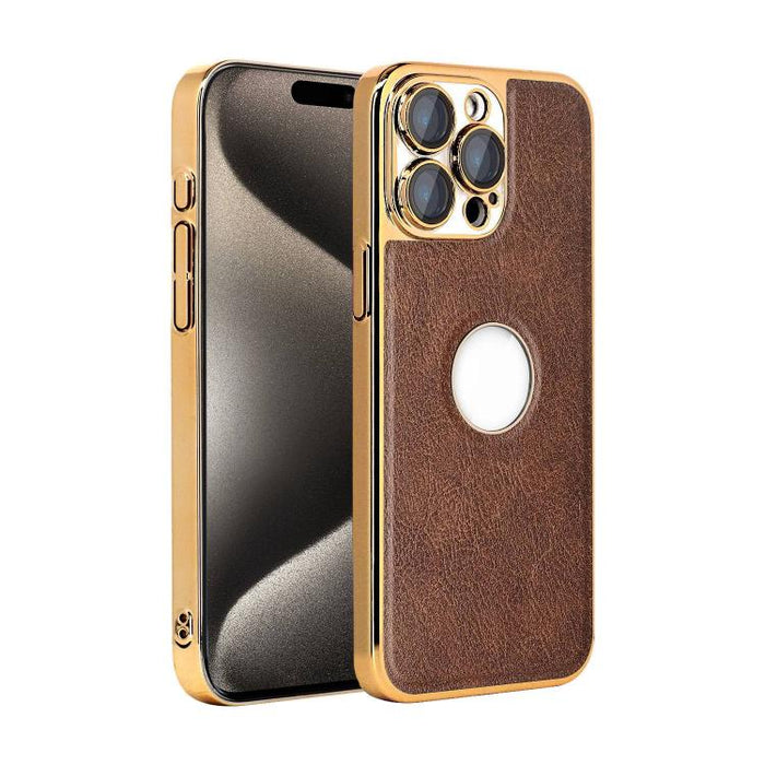 Funda para teléfono con marco de policarbonato con textura de piel de vaca y revestimiento electrochapado, y funda de piel vegana., For iPhone 17 Pro Max, For iPhone 17 Pro, For iPhone 17, For iPhone Air, For iPhone 16 Pro Max, For iPhone 16 Pro       ...