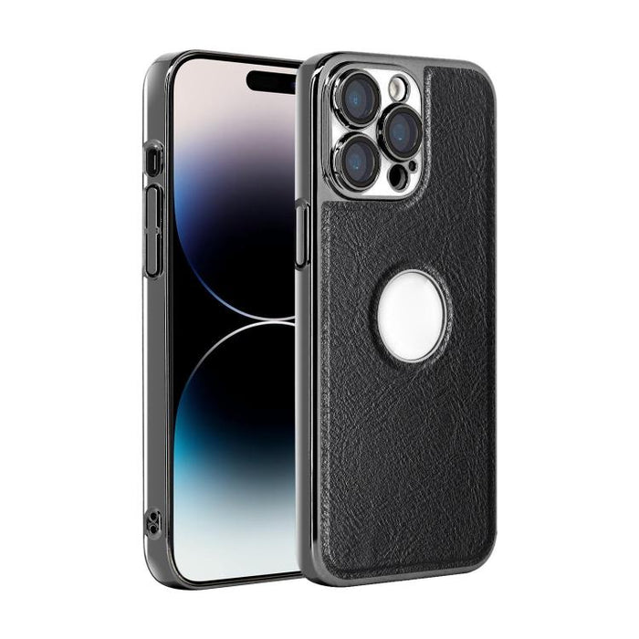 Funda para teléfono con marco de policarbonato con textura de piel de vaca y revestimiento electrochapado, y funda de piel vegana., For iPhone 17 Pro Max, For iPhone 17 Pro, For iPhone 17, For iPhone Air, For iPhone 16 Pro Max, For iPhone 16 Pro       ...
