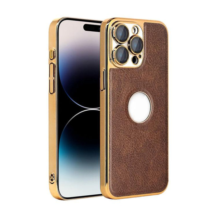 Funda para teléfono con marco de policarbonato con textura de piel de vaca y revestimiento electrochapado, y funda de piel vegana., For iPhone 17 Pro Max, For iPhone 17 Pro, For iPhone 17, For iPhone Air, For iPhone 16 Pro Max, For iPhone 16 Pro       ...