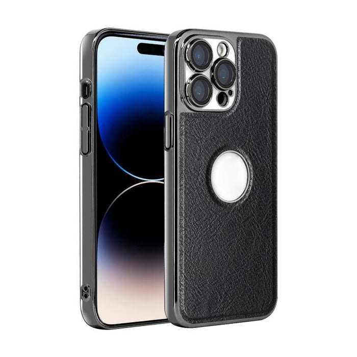 Funda para teléfono con marco de policarbonato con textura de piel de vaca y revestimiento electrochapado, y funda de piel vegana., For iPhone 17 Pro Max, For iPhone 17 Pro, For iPhone 17, For iPhone Air, For iPhone 16 Pro Max, For iPhone 16 Pro       ...