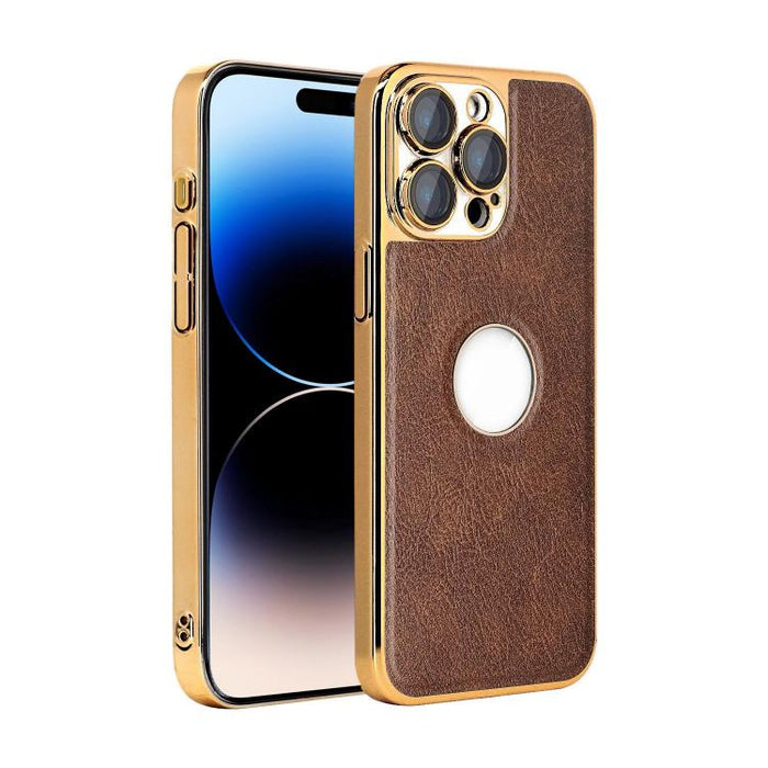 Funda para teléfono con marco de policarbonato con textura de piel de vaca y revestimiento electrochapado, y funda de piel vegana., For iPhone 17 Pro Max, For iPhone 17 Pro, For iPhone 17, For iPhone Air, For iPhone 16 Pro Max, For iPhone 16 Pro       ...