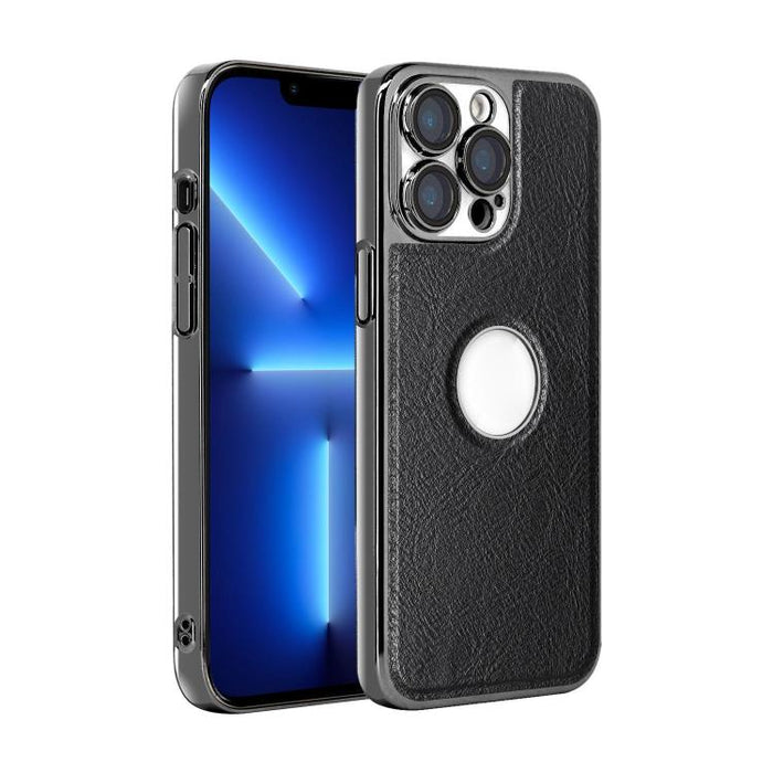 Funda para teléfono con marco de policarbonato con textura de piel de vaca y revestimiento electrochapado, y funda de piel vegana., For iPhone 17 Pro Max, For iPhone 17 Pro, For iPhone 17, For iPhone Air, For iPhone 16 Pro Max, For iPhone 16 Pro       ...