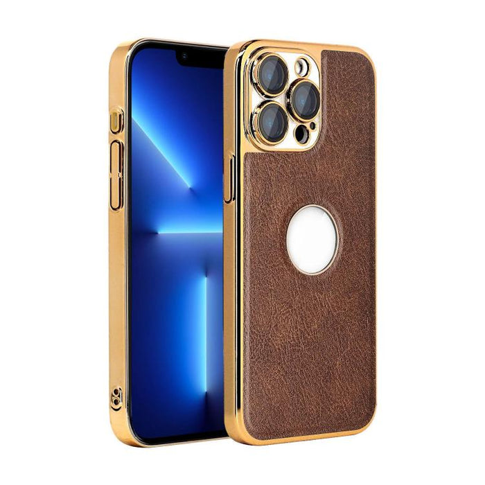 Funda para teléfono con marco de policarbonato con textura de piel de vaca y revestimiento electrochapado, y funda de piel vegana., For iPhone 17 Pro Max, For iPhone 17 Pro, For iPhone 17, For iPhone Air, For iPhone 16 Pro Max, For iPhone 16 Pro       ...