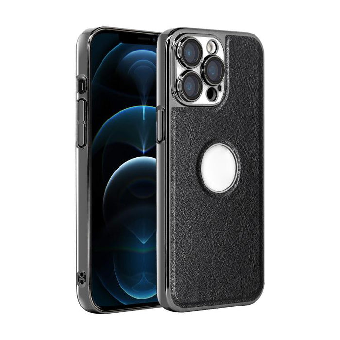 Funda para teléfono con marco de policarbonato con textura de piel de vaca y revestimiento electrochapado, y funda de piel vegana., For iPhone 17 Pro Max, For iPhone 17 Pro, For iPhone 17, For iPhone Air, For iPhone 16 Pro Max, For iPhone 16 Pro       ...
