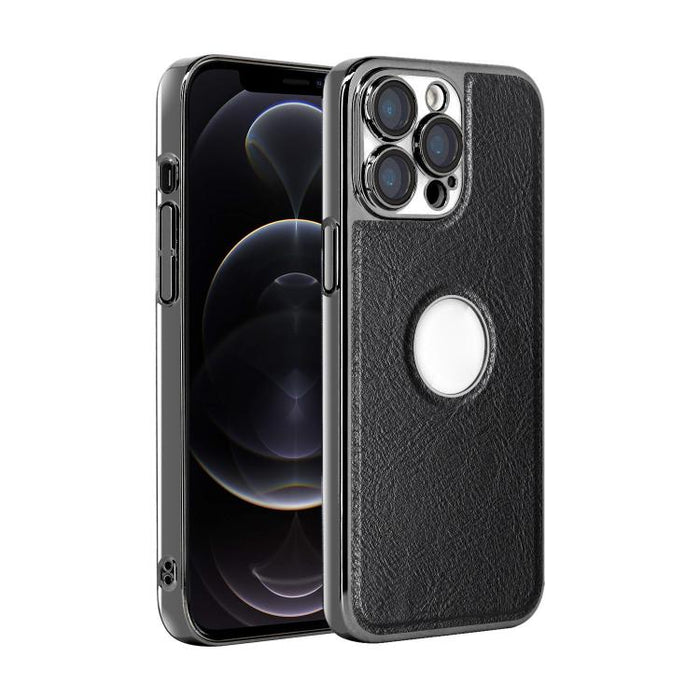 Funda para teléfono con marco de policarbonato con textura de piel de vaca y revestimiento electrochapado, y funda de piel vegana., For iPhone 17 Pro Max, For iPhone 17 Pro, For iPhone 17, For iPhone Air, For iPhone 16 Pro Max, For iPhone 16 Pro       ...