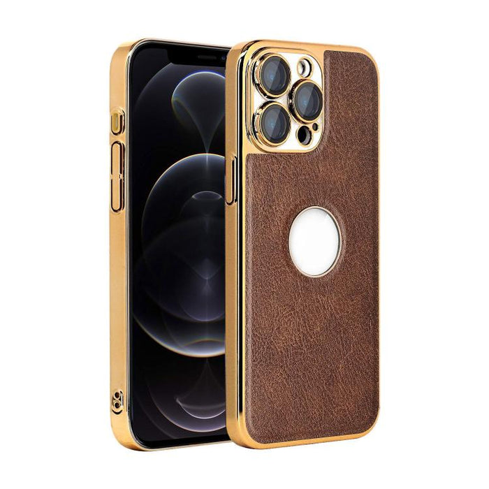 Funda para teléfono con marco de policarbonato con textura de piel de vaca y revestimiento electrochapado, y funda de piel vegana., For iPhone 17 Pro Max, For iPhone 17 Pro, For iPhone 17, For iPhone Air, For iPhone 16 Pro Max, For iPhone 16 Pro       ...