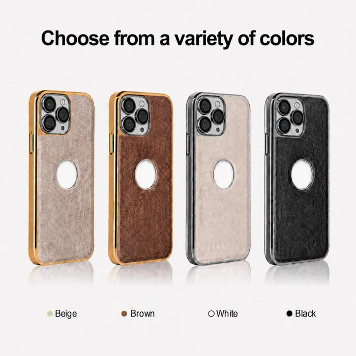 Funda para teléfono con marco de policarbonato con textura de piel de vaca y revestimiento electrochapado, y funda de piel vegana., For iPhone 11 Pro