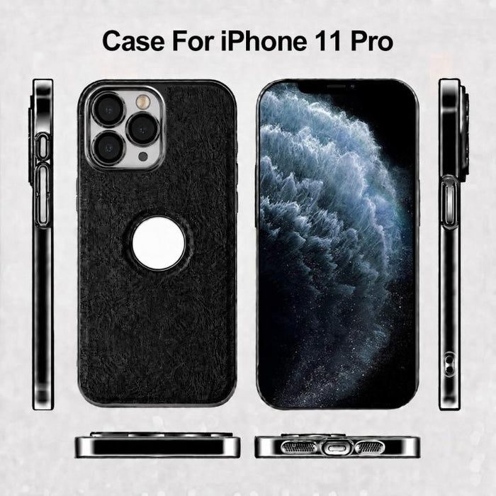 Funda para teléfono con marco de policarbonato con textura de piel de vaca y revestimiento electrochapado, y funda de piel vegana., For iPhone 11 Pro