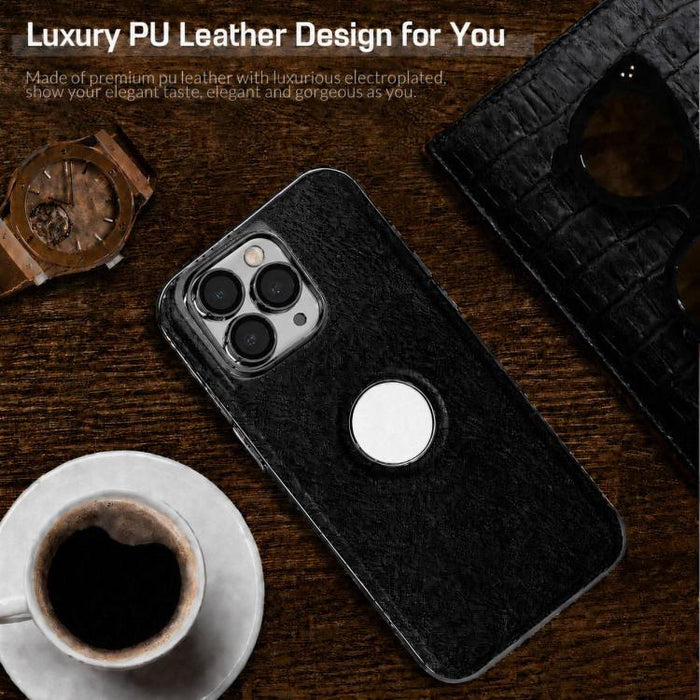 Funda para teléfono con marco de policarbonato con textura de piel de vaca y revestimiento electrochapado, y funda de piel vegana., For iPhone 11 Pro