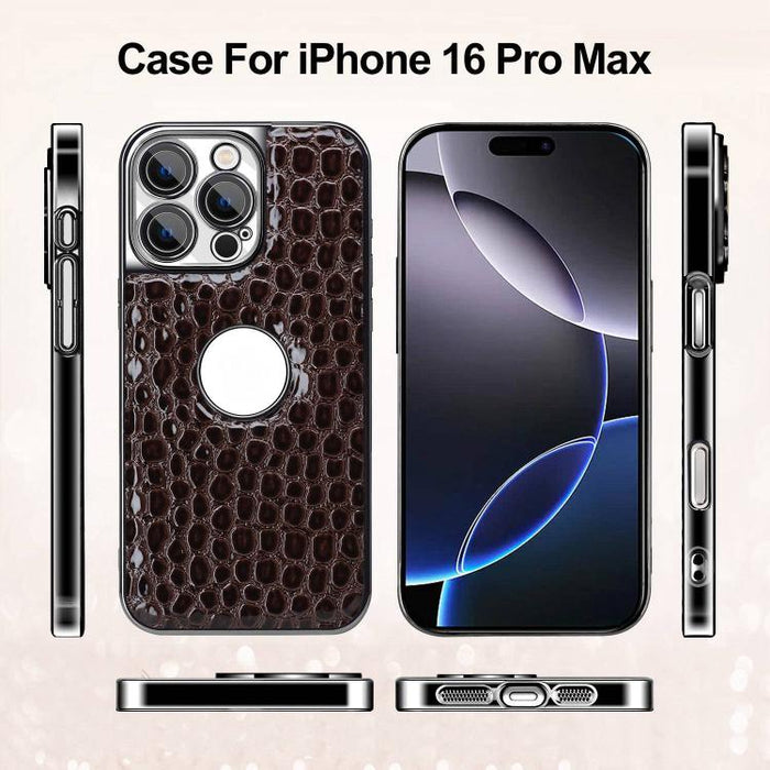 Funda para teléfono con marco galvanizado con textura de cocodrilo perlado y piel vegana., For iPhone 16 Pro Max, For iPhone 16 Pro, For iPhone 16 Plus, For iPhone 16, For iPhone 15 Pro Max, For iPhone 15 Pro, For iPhone 15 Plus, For iPhone 15         ...
