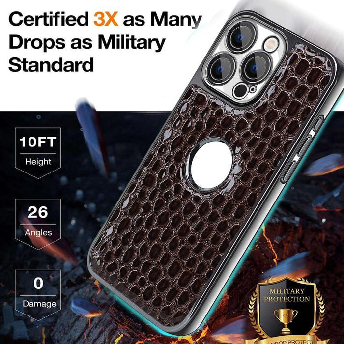 Funda para teléfono con marco galvanizado con textura de cocodrilo perlado y piel vegana., For iPhone 16 Pro Max, For iPhone 16 Pro, For iPhone 16 Plus, For iPhone 16, For iPhone 15 Pro Max, For iPhone 15 Pro, For iPhone 15 Plus, For iPhone 15         ...