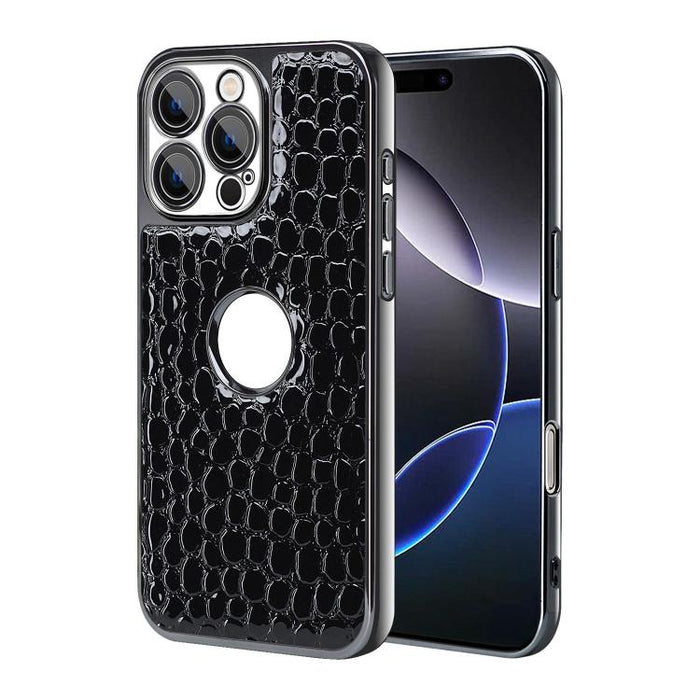 Funda para teléfono con marco galvanizado con textura de cocodrilo perlado y piel vegana., For iPhone 16 Pro Max, For iPhone 16 Pro, For iPhone 16 Plus, For iPhone 16, For iPhone 15 Pro Max, For iPhone 15 Pro, For iPhone 15 Plus, For iPhone 15         ...