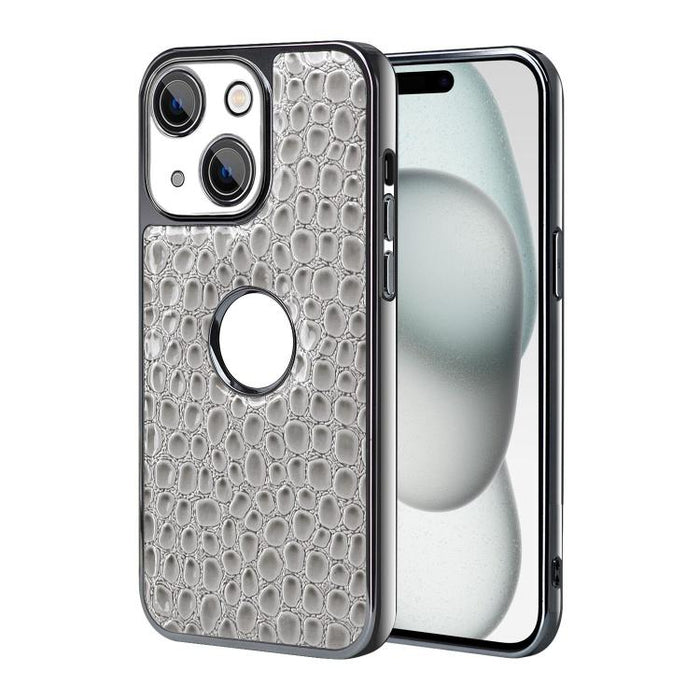 Funda para teléfono con marco galvanizado con textura de cocodrilo perlado y piel vegana., For iPhone 16 Pro Max, For iPhone 16 Pro, For iPhone 16 Plus, For iPhone 16, For iPhone 15 Pro Max, For iPhone 15 Pro, For iPhone 15 Plus, For iPhone 15         ...