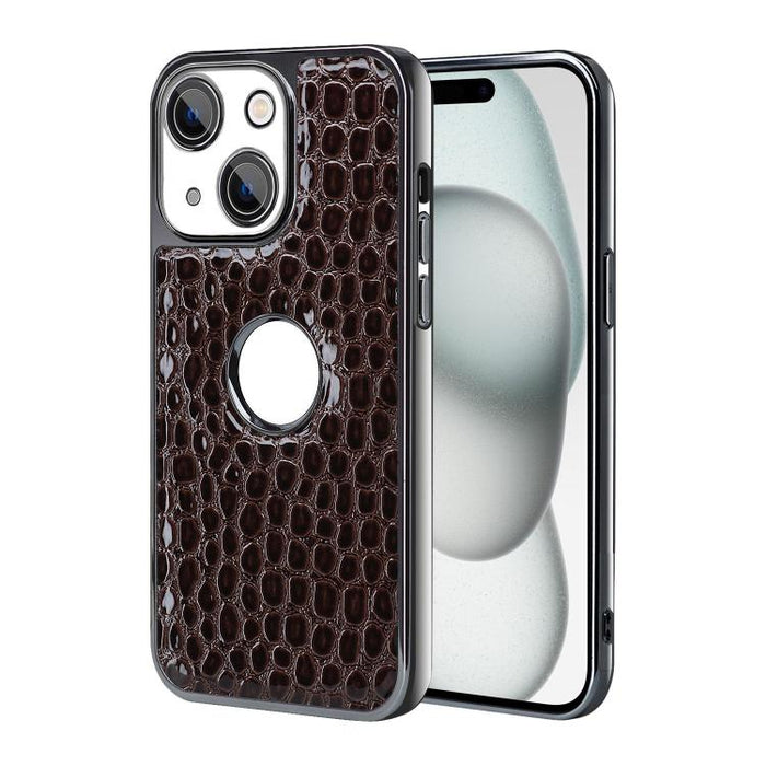 Funda para teléfono con marco galvanizado con textura de cocodrilo perlado y piel vegana., For iPhone 16 Pro Max, For iPhone 16 Pro, For iPhone 16 Plus, For iPhone 16, For iPhone 15 Pro Max, For iPhone 15 Pro, For iPhone 15 Plus, For iPhone 15         ...