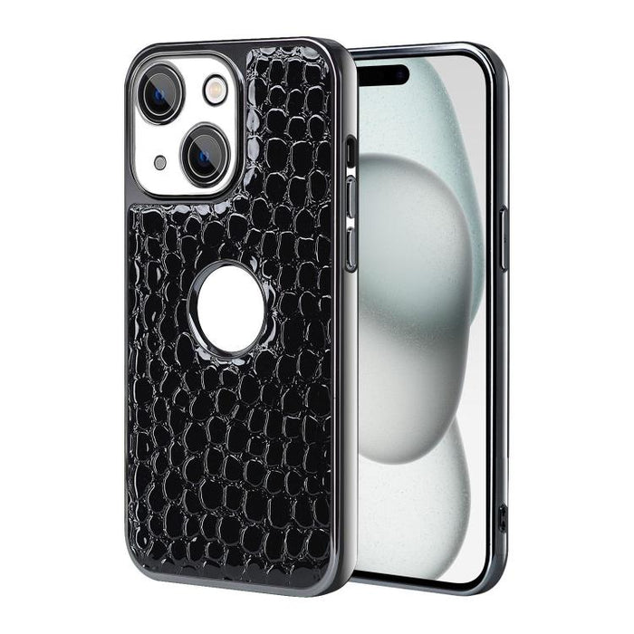 Funda para teléfono con marco galvanizado con textura de cocodrilo perlado y piel vegana., For iPhone 16 Pro Max, For iPhone 16 Pro, For iPhone 16 Plus, For iPhone 16, For iPhone 15 Pro Max, For iPhone 15 Pro, For iPhone 15 Plus, For iPhone 15         ...