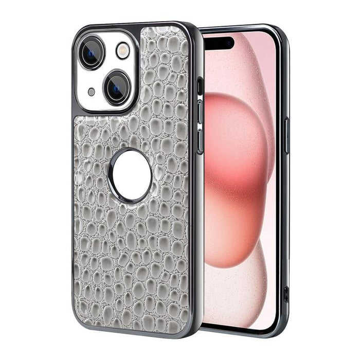 Funda para teléfono con marco galvanizado con textura de cocodrilo perlado y piel vegana., For iPhone 16 Pro Max, For iPhone 16 Pro, For iPhone 16 Plus, For iPhone 16, For iPhone 15 Pro Max, For iPhone 15 Pro, For iPhone 15 Plus, For iPhone 15         ...