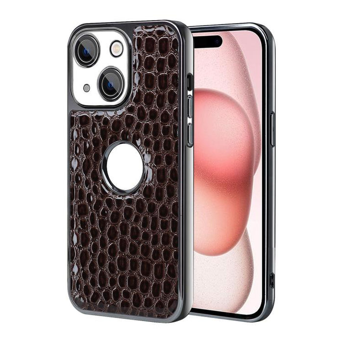 Funda para teléfono con marco galvanizado con textura de cocodrilo perlado y piel vegana., For iPhone 16 Pro Max, For iPhone 16 Pro, For iPhone 16 Plus, For iPhone 16, For iPhone 15 Pro Max, For iPhone 15 Pro, For iPhone 15 Plus, For iPhone 15         ...