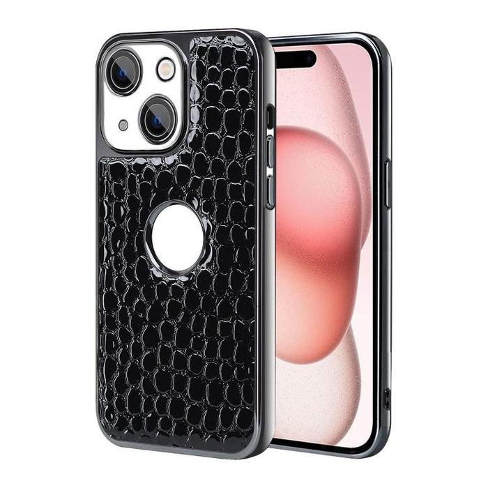 Funda para teléfono con marco galvanizado con textura de cocodrilo perlado y piel vegana., For iPhone 16 Pro Max, For iPhone 16 Pro, For iPhone 16 Plus, For iPhone 16, For iPhone 15 Pro Max, For iPhone 15 Pro, For iPhone 15 Plus, For iPhone 15         ...