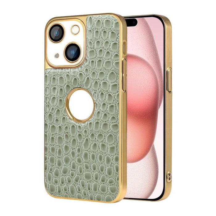Funda para teléfono con marco galvanizado con textura de cocodrilo perlado y piel vegana., For iPhone 16 Pro Max, For iPhone 16 Pro, For iPhone 16 Plus, For iPhone 16, For iPhone 15 Pro Max, For iPhone 15 Pro, For iPhone 15 Plus, For iPhone 15         ...