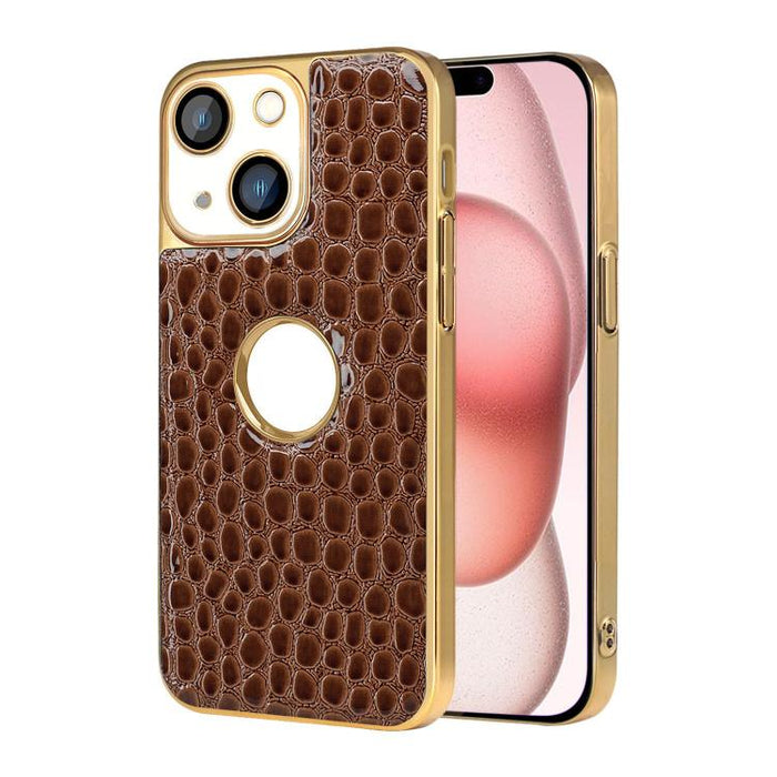 Funda para teléfono con marco galvanizado con textura de cocodrilo perlado y piel vegana., For iPhone 16 Pro Max, For iPhone 16 Pro, For iPhone 16 Plus, For iPhone 16, For iPhone 15 Pro Max, For iPhone 15 Pro, For iPhone 15 Plus, For iPhone 15         ...