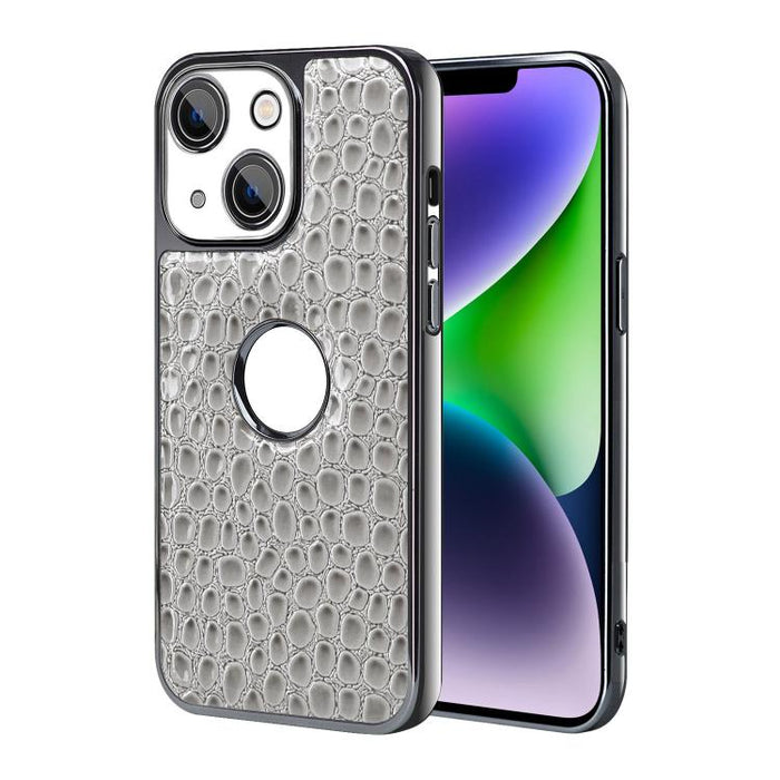 Funda para teléfono con marco galvanizado con textura de cocodrilo perlado y piel vegana., For iPhone 16 Pro Max, For iPhone 16 Pro, For iPhone 16 Plus, For iPhone 16, For iPhone 15 Pro Max, For iPhone 15 Pro, For iPhone 15 Plus, For iPhone 15         ...
