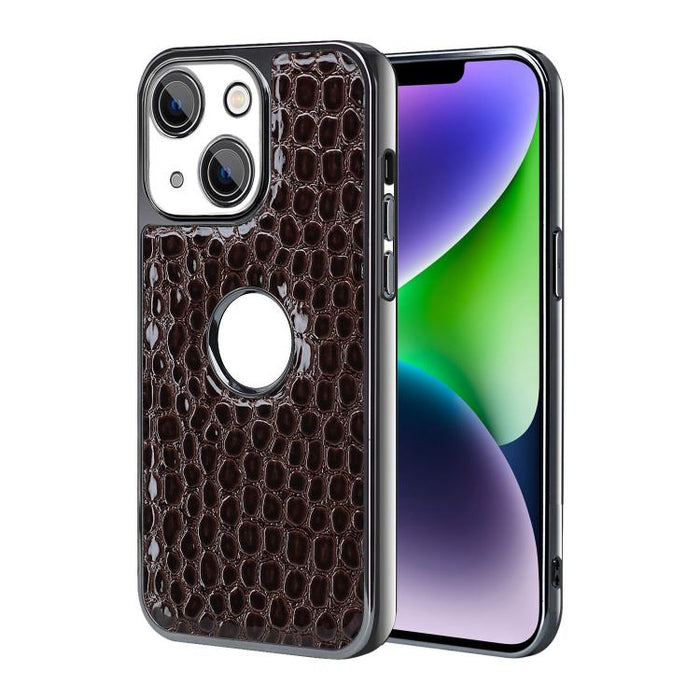 Funda para teléfono con marco galvanizado con textura de cocodrilo perlado y piel vegana., For iPhone 16 Pro Max, For iPhone 16 Pro, For iPhone 16 Plus, For iPhone 16, For iPhone 15 Pro Max, For iPhone 15 Pro, For iPhone 15 Plus, For iPhone 15         ...
