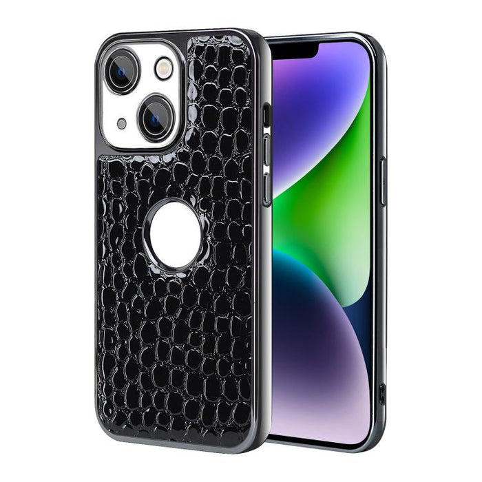 Funda para teléfono con marco galvanizado con textura de cocodrilo perlado y piel vegana., For iPhone 16 Pro Max, For iPhone 16 Pro, For iPhone 16 Plus, For iPhone 16, For iPhone 15 Pro Max, For iPhone 15 Pro, For iPhone 15 Plus, For iPhone 15         ...