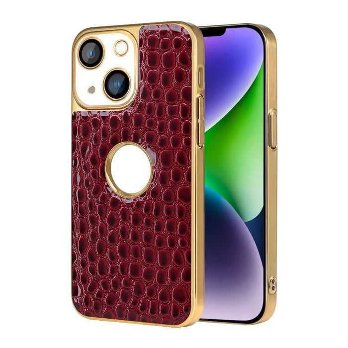 Funda para teléfono con marco galvanizado con textura de cocodrilo perlado y piel vegana., For iPhone 16 Pro Max, For iPhone 16 Pro, For iPhone 16 Plus, For iPhone 16, For iPhone 15 Pro Max, For iPhone 15 Pro, For iPhone 15 Plus, For iPhone 15         ...