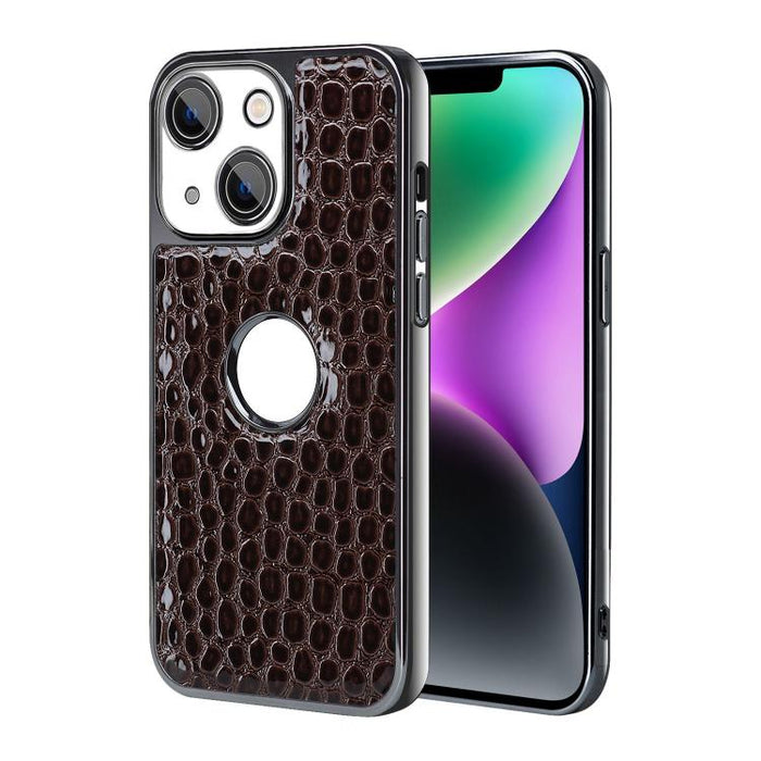 Funda para teléfono con marco galvanizado con textura de cocodrilo perlado y piel vegana., For iPhone 16 Pro Max, For iPhone 16 Pro, For iPhone 16 Plus, For iPhone 16, For iPhone 15 Pro Max, For iPhone 15 Pro, For iPhone 15 Plus, For iPhone 15         ...