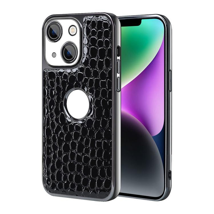 Funda para teléfono con marco galvanizado con textura de cocodrilo perlado y piel vegana., For iPhone 16 Pro Max, For iPhone 16 Pro, For iPhone 16 Plus, For iPhone 16, For iPhone 15 Pro Max, For iPhone 15 Pro, For iPhone 15 Plus, For iPhone 15         ...
