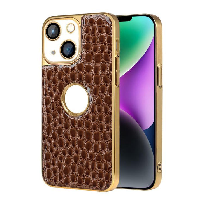 Funda para teléfono con marco galvanizado con textura de cocodrilo perlado y piel vegana., For iPhone 16 Pro Max, For iPhone 16 Pro, For iPhone 16 Plus, For iPhone 16, For iPhone 15 Pro Max, For iPhone 15 Pro, For iPhone 15 Plus, For iPhone 15         ...