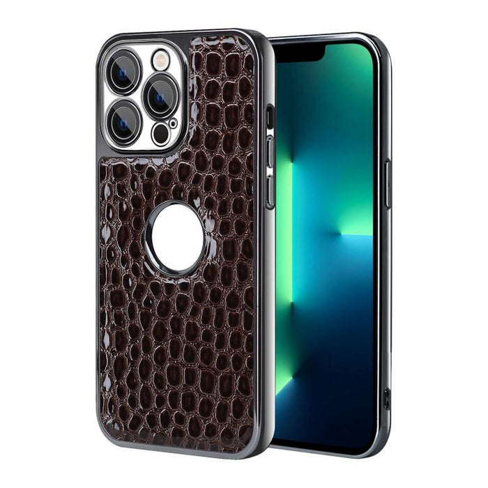 Funda para teléfono con marco galvanizado con textura de cocodrilo perlado y piel vegana., For iPhone 16 Pro Max, For iPhone 16 Pro, For iPhone 16 Plus, For iPhone 16, For iPhone 15 Pro Max, For iPhone 15 Pro, For iPhone 15 Plus, For iPhone 15         ...