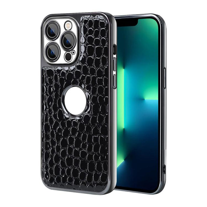 Funda para teléfono con marco galvanizado con textura de cocodrilo perlado y piel vegana., For iPhone 16 Pro Max, For iPhone 16 Pro, For iPhone 16 Plus, For iPhone 16, For iPhone 15 Pro Max, For iPhone 15 Pro, For iPhone 15 Plus, For iPhone 15         ...