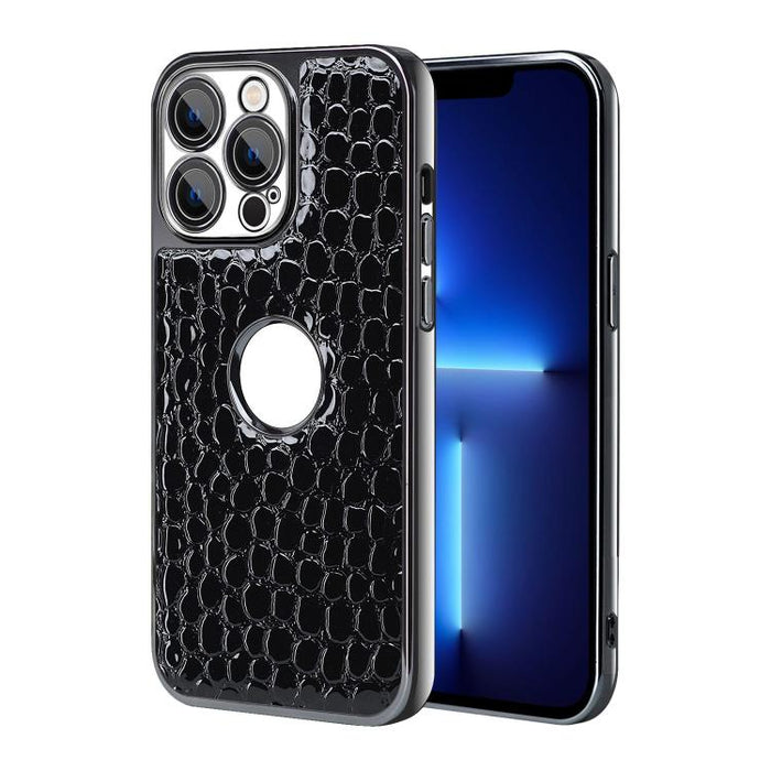 Funda para teléfono con marco galvanizado con textura de cocodrilo perlado y piel vegana., For iPhone 16 Pro Max, For iPhone 16 Pro, For iPhone 16 Plus, For iPhone 16, For iPhone 15 Pro Max, For iPhone 15 Pro, For iPhone 15 Plus, For iPhone 15         ...