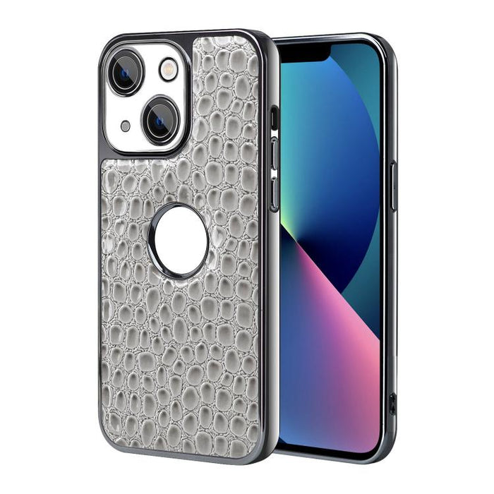 Funda para teléfono con marco galvanizado con textura de cocodrilo perlado y piel vegana., For iPhone 16 Pro Max, For iPhone 16 Pro, For iPhone 16 Plus, For iPhone 16, For iPhone 15 Pro Max, For iPhone 15 Pro, For iPhone 15 Plus, For iPhone 15         ...