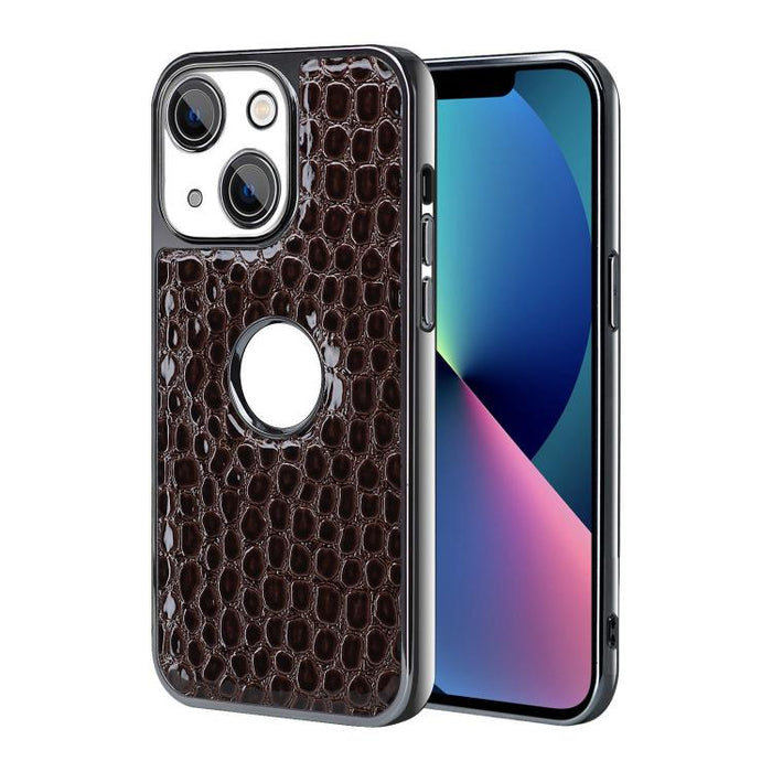 Funda para teléfono con marco galvanizado con textura de cocodrilo perlado y piel vegana., For iPhone 16 Pro Max, For iPhone 16 Pro, For iPhone 16 Plus, For iPhone 16, For iPhone 15 Pro Max, For iPhone 15 Pro, For iPhone 15 Plus, For iPhone 15         ...