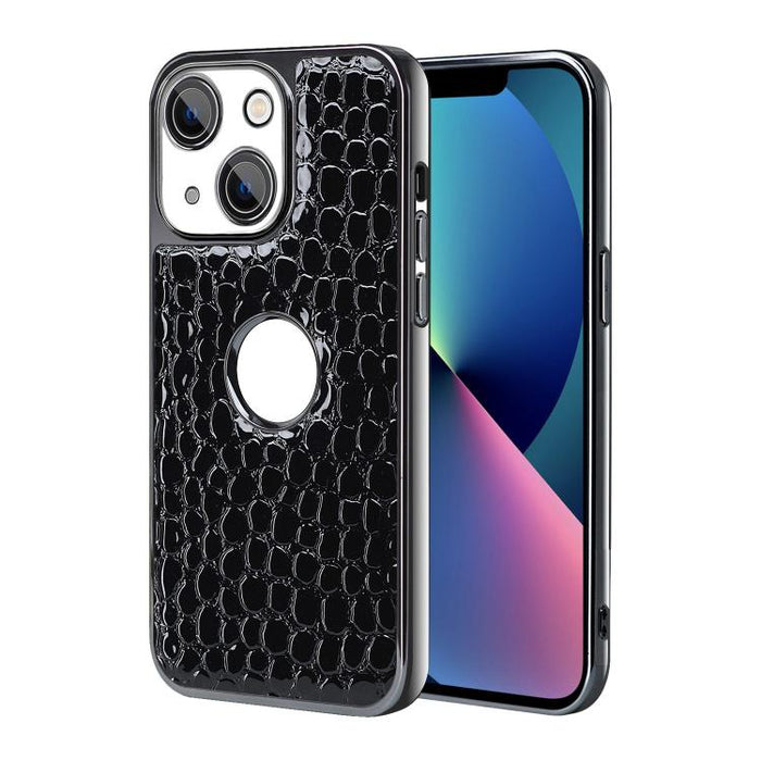 Funda para teléfono con marco galvanizado con textura de cocodrilo perlado y piel vegana., For iPhone 16 Pro Max, For iPhone 16 Pro, For iPhone 16 Plus, For iPhone 16, For iPhone 15 Pro Max, For iPhone 15 Pro, For iPhone 15 Plus, For iPhone 15         ...