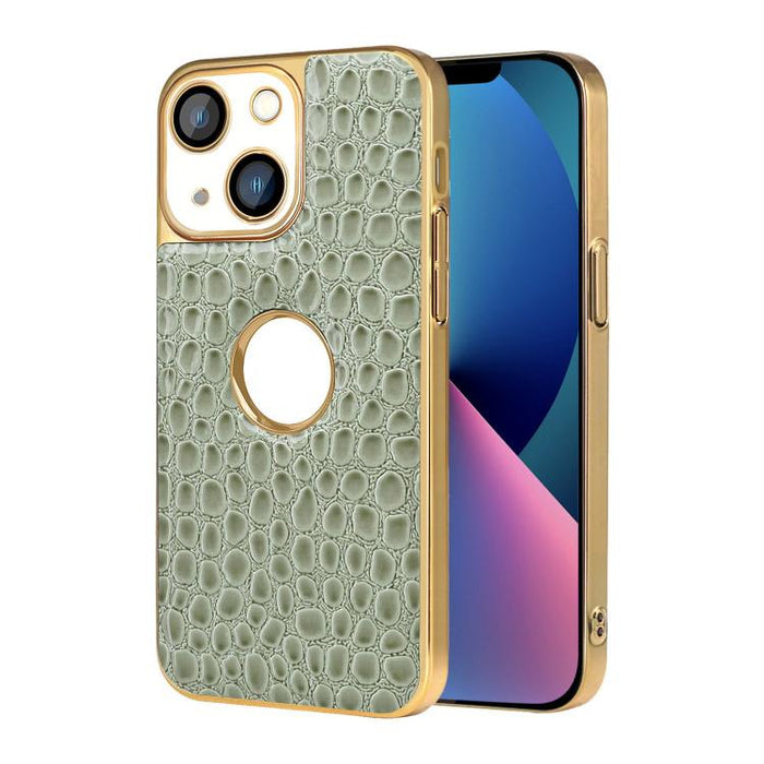 Funda para teléfono con marco galvanizado con textura de cocodrilo perlado y piel vegana., For iPhone 16 Pro Max, For iPhone 16 Pro, For iPhone 16 Plus, For iPhone 16, For iPhone 15 Pro Max, For iPhone 15 Pro, For iPhone 15 Plus, For iPhone 15         ...