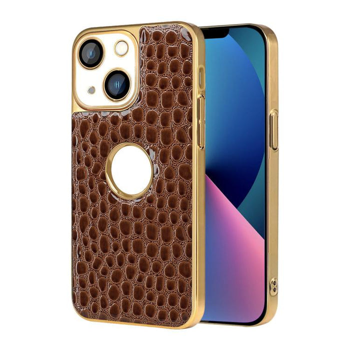 Funda para teléfono con marco galvanizado con textura de cocodrilo perlado y piel vegana., For iPhone 16 Pro Max, For iPhone 16 Pro, For iPhone 16 Plus, For iPhone 16, For iPhone 15 Pro Max, For iPhone 15 Pro, For iPhone 15 Plus, For iPhone 15         ...