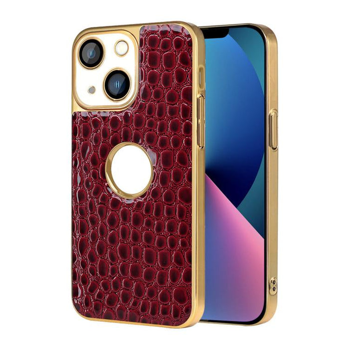 Funda para teléfono con marco galvanizado con textura de cocodrilo perlado y piel vegana., For iPhone 16 Pro Max, For iPhone 16 Pro, For iPhone 16 Plus, For iPhone 16, For iPhone 15 Pro Max, For iPhone 15 Pro, For iPhone 15 Plus, For iPhone 15         ...