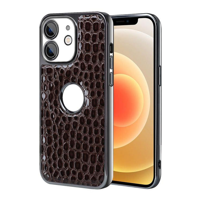 Funda para teléfono con marco galvanizado con textura de cocodrilo perlado y piel vegana., For iPhone 16 Pro Max, For iPhone 16 Pro, For iPhone 16 Plus, For iPhone 16, For iPhone 15 Pro Max, For iPhone 15 Pro, For iPhone 15 Plus, For iPhone 15         ...