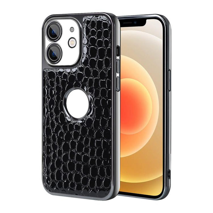 Funda para teléfono con marco galvanizado con textura de cocodrilo perlado y piel vegana., For iPhone 16 Pro Max, For iPhone 16 Pro, For iPhone 16 Plus, For iPhone 16, For iPhone 15 Pro Max, For iPhone 15 Pro, For iPhone 15 Plus, For iPhone 15         ...