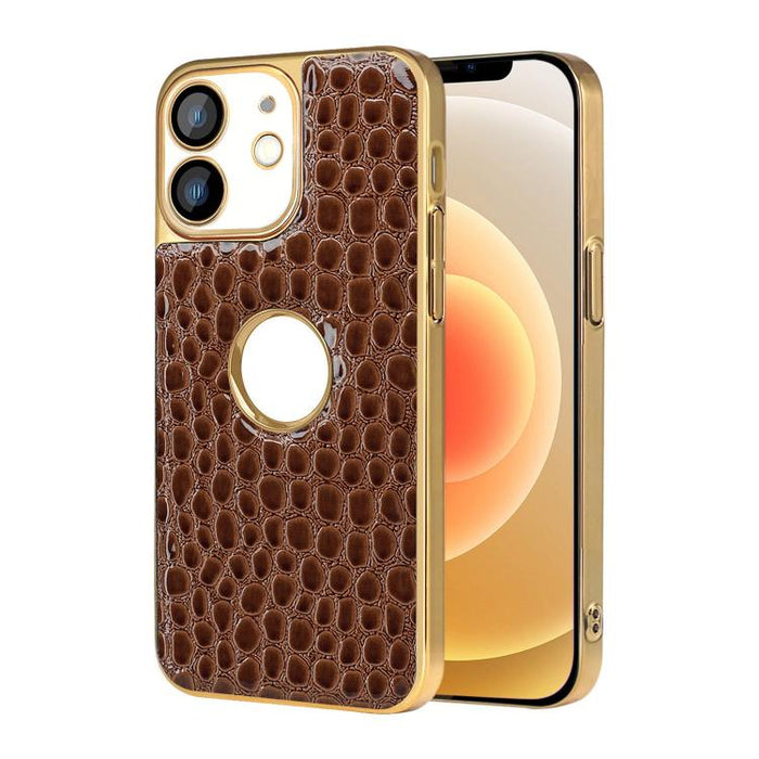 Funda para teléfono con marco galvanizado con textura de cocodrilo perlado y piel vegana., For iPhone 16 Pro Max, For iPhone 16 Pro, For iPhone 16 Plus, For iPhone 16, For iPhone 15 Pro Max, For iPhone 15 Pro, For iPhone 15 Plus, For iPhone 15         ...