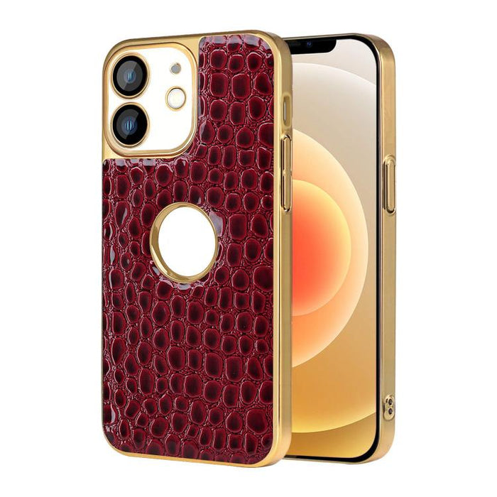 Funda para teléfono con marco galvanizado con textura de cocodrilo perlado y piel vegana., For iPhone 16 Pro Max, For iPhone 16 Pro, For iPhone 16 Plus, For iPhone 16, For iPhone 15 Pro Max, For iPhone 15 Pro, For iPhone 15 Plus, For iPhone 15         ...