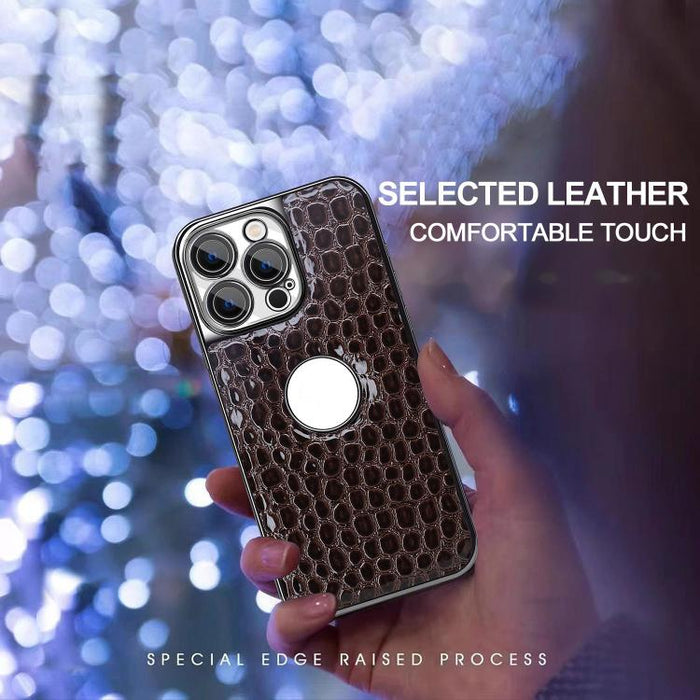 Funda para teléfono con marco galvanizado con textura de cocodrilo perlado y piel vegana., For iPhone 12 Pro Max, For iPhone 12 Pro, For iPhone 11 Pro Max, For iPhone 11, For iPhone 11 Pro