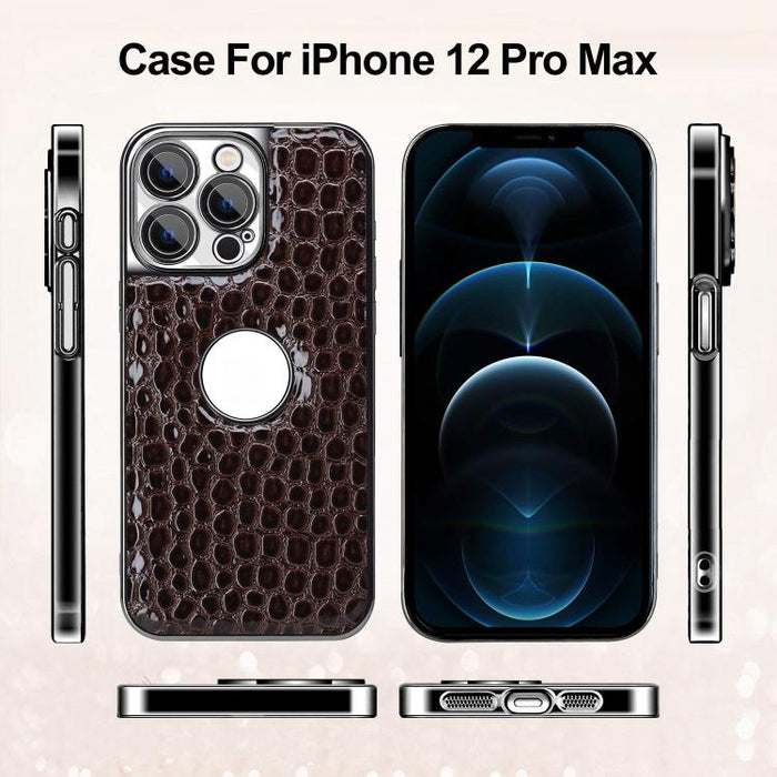 Funda para teléfono con marco galvanizado con textura de cocodrilo perlado y piel vegana., For iPhone 12 Pro Max, For iPhone 12 Pro, For iPhone 11 Pro Max, For iPhone 11, For iPhone 11 Pro
